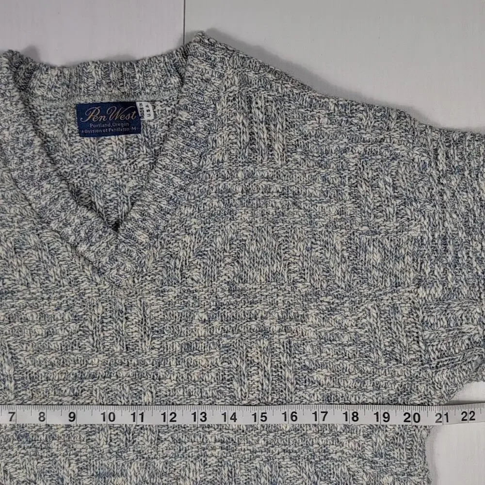 Pen West by Pendleton Sweater Men’s M Blue Gray Knit V-Neck Wool Cotton USA VTG